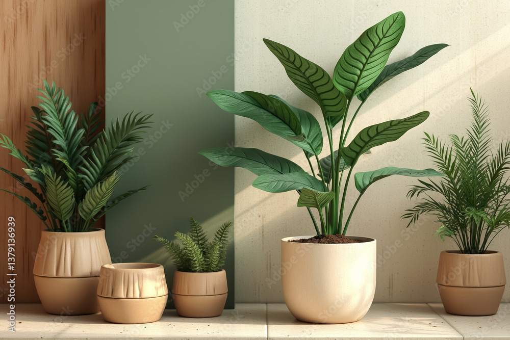 collection of potted plants with vibrant green foliage in a sunlit setting collection of potted plants with vibrant green foliage in a sunlit setting