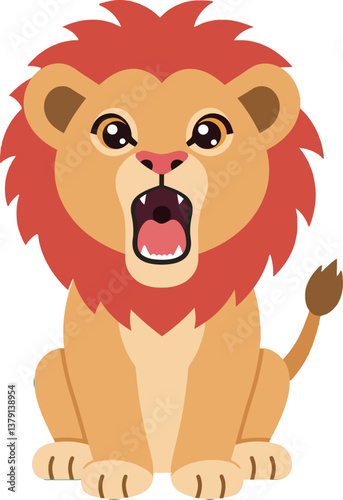 A roaring lion with a vibrant mane in a flat design vector illustration