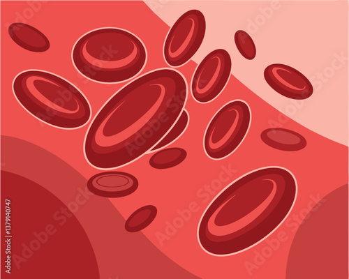 Red blood cells flowing in a blood vessel, a biological illustration.