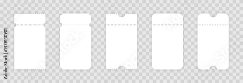 Vector set of blank tickets png. Cinema or theater tickets on isolated transparent background. Blank lottery ticket png.
