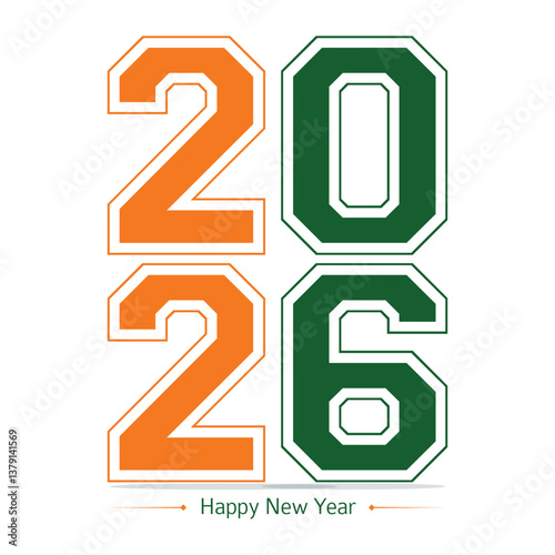 Happy new year 2026 design with colorful truncated number illustrations.