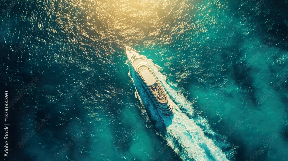 Experience the Majestic Beauty of Luxury Sea Travel: Aerial View of a Magnificent Cruise Ship Navigating Serene Waters with Breathtaking Ocean Vistas