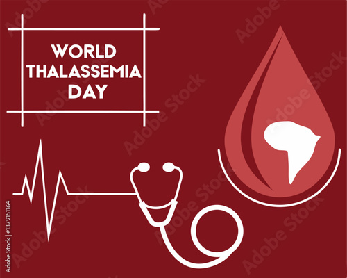 World Thalassemia Day: stethoscope forming a blood drop with heartbeat line.