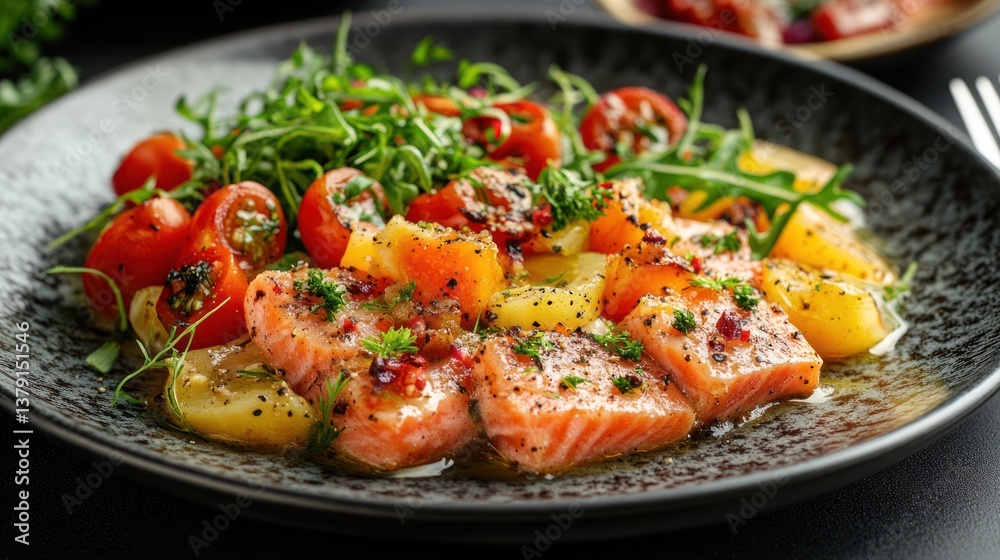 Salmon salad with potatoes and cherry tomatoes Salmon salad with potatoes and cherry tomatoes