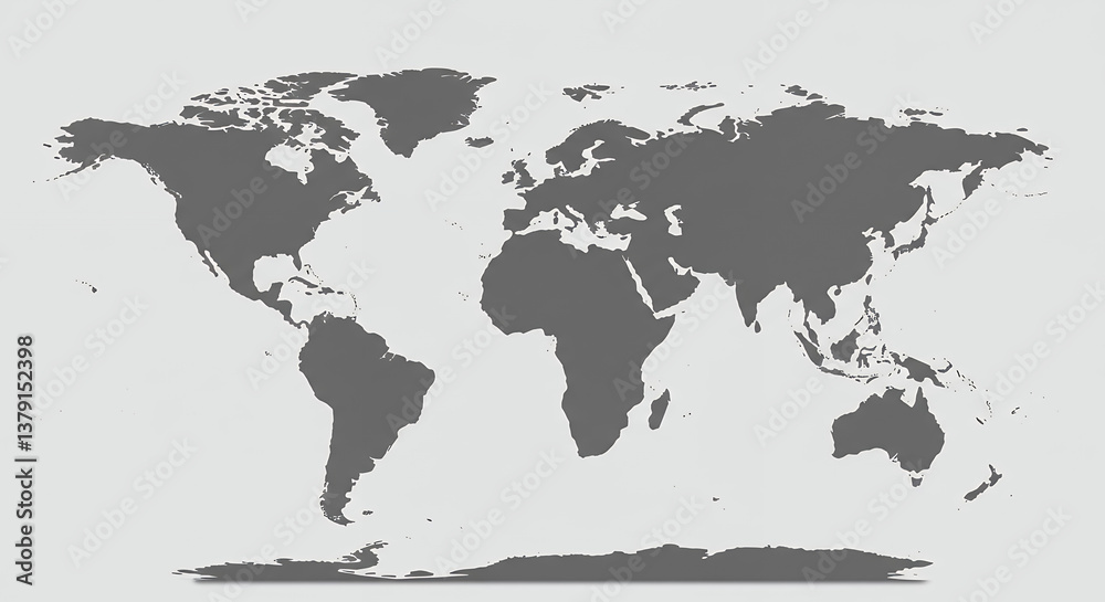 Obraz premium World Map: Gray Earth Continents Design - Global Geography, Travel, & Education Resource for Teachers, Students, Cartographers, Designers