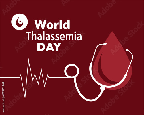 World Thalassemia Day: stethoscope forming a blood drop with heartbeat line.