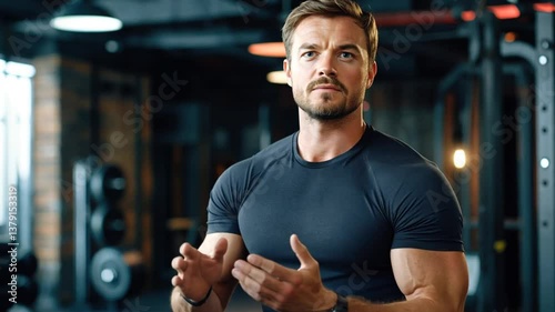 Wallpaper Mural Fit Sporty Man Demonstrating a Concept in a Gym Setting Generative AI Torontodigital.ca