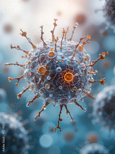 oxidative stress in cellular aging a detailed examination highlighting the differences in oxidative stress levels between young and old cells with a softly blurred backdrop