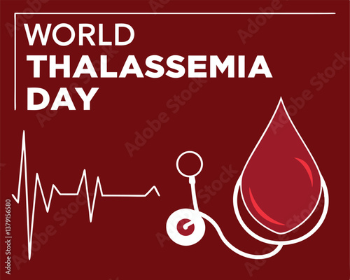 World Thalassemia Day: stethoscope forming a blood drop with heartbeat line.
