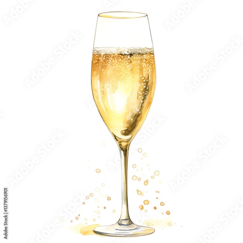 Wallpaper Mural Sparkling Champagne: A flute of champagne, with its effervescent bubbles, sparkles invitingly, set against a crisp and clean background, exuding celebration and indulgence. Torontodigital.ca