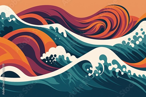 Waves in tropical colors / asian patterns, for Asian American and Native Hawaiian heritage / Pacific Islander Heritage Month (APAHM) or asian american pacific islander (AAPI) heritage month in may
