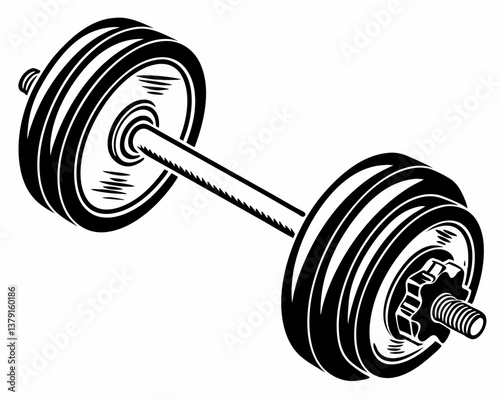 Classic gym dumbbell hand weight vector black and white sketch isolated on white

