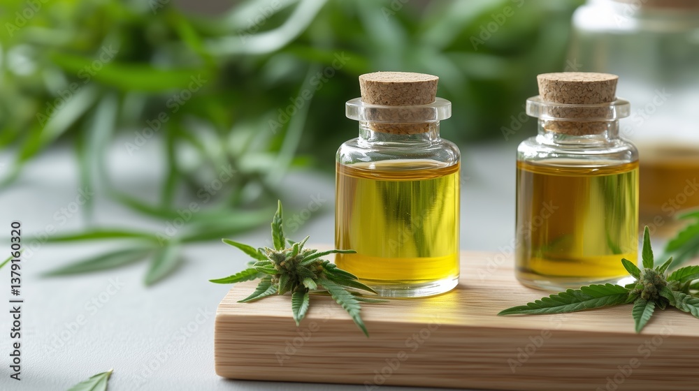 Essential oils displayed on a wooden tray with green plant leaves in a bright indoor setting during daylight hours Essential oils displayed on a wooden tray with green plant leaves in a bright indoor setting during daylight hours