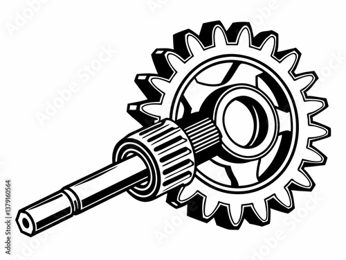 Mechanical gear shaft vector drawing precision engineering part isolated on white background

