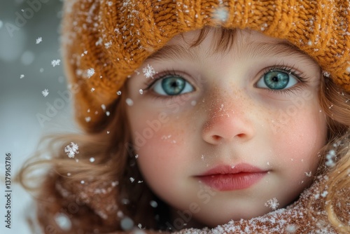 Obraz na płótnie Child's pure wonder seeing snow for first time w salonie