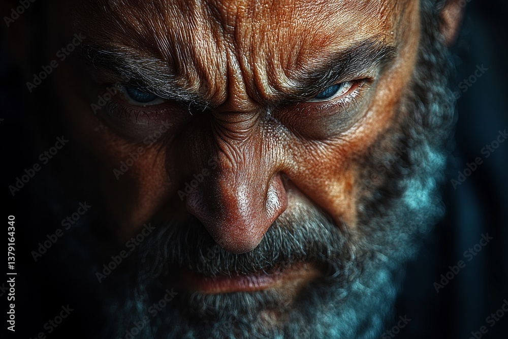 Intense anger portrait of man with furrowed brows and clenched teeth