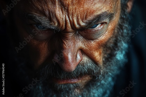 Obraz na płótnie Intense anger portrait of man with furrowed brows and clenched teeth w salonie