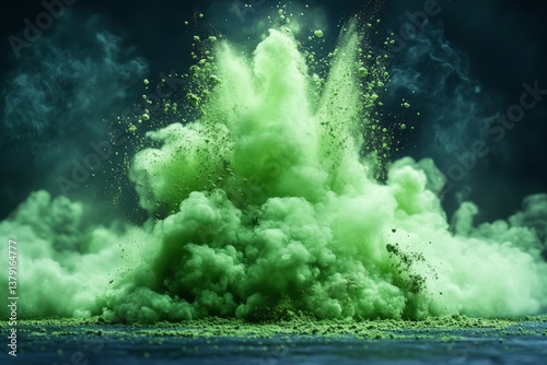 Obraz na płótnie Matcha powder explosion against dark background w salonie