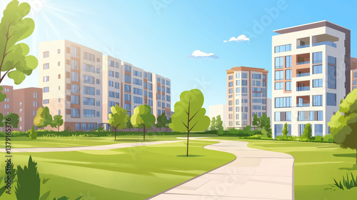 Modern residential complex green quarter.