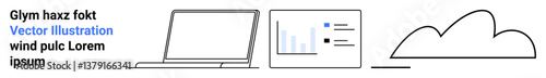 Open laptop next to a data analytics chart and cloud icon. Ideal for tech services, analytics, cloud computing, remote work, data trends, SaaS, and simple landing page