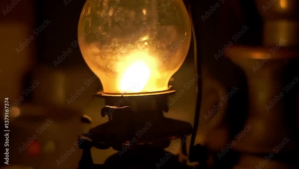 Vintage Kerosene Lamp – Antique Old Lamp in Dark Room, Retro Lighting, Nostalgic Illumination, Classic Oil Lamp, Atmospheric Lighting, Rustic Home Decor, Traditional Oil Lamp Design