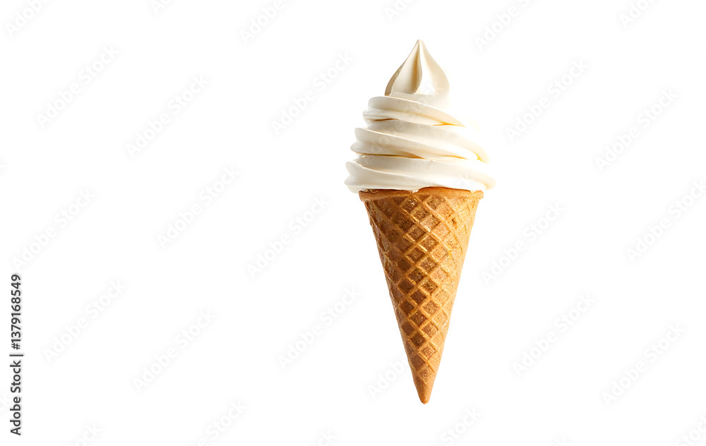 Vanilla ice cream in a crisp delicious cone, perfect for summer themes, food blogs, dessert menus, and social media posts Vanilla ice cream in a crisp delicious cone, perfect for summer themes, food blogs, dessert menus, and social media posts