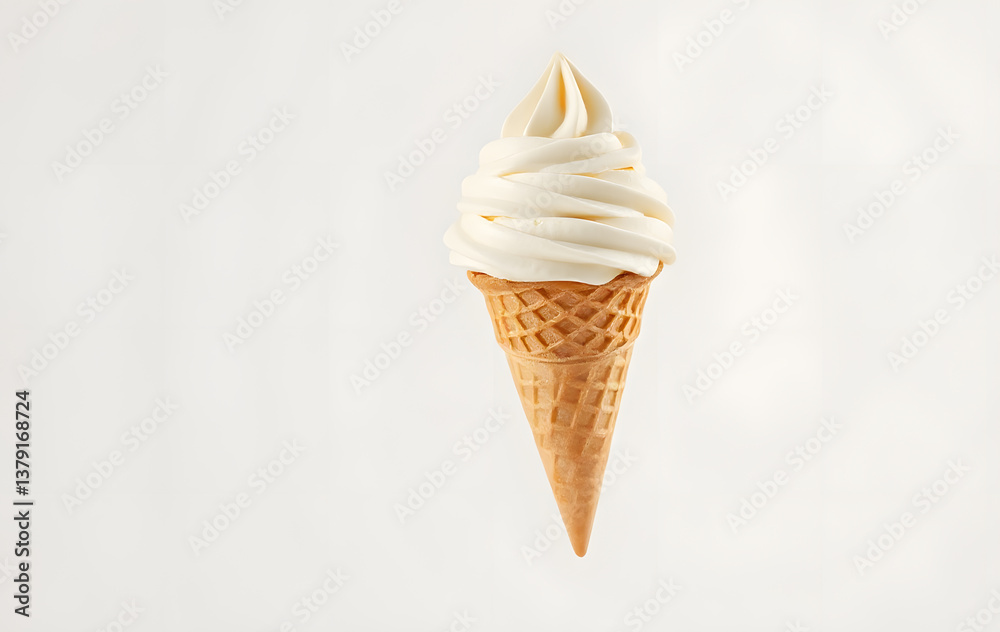 Vanilla ice cream in a crisp delicious cone, perfect for summer themes, food blogs, dessert menus, and social media posts Vanilla ice cream in a crisp delicious cone, perfect for summer themes, food blogs, dessert menus, and social media posts