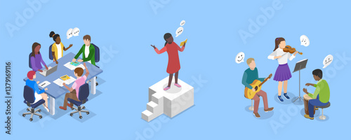 3D Isometric Flat Vector Illustration of School Extracurricular Activities , After-School Fun