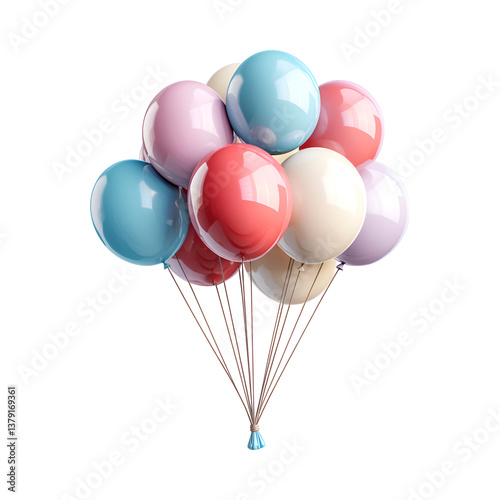 A Fluffy 3D Cartoon Balloon Bouquet with Soft Rounded Bunch of Balloons Isolated on Transparent Background
