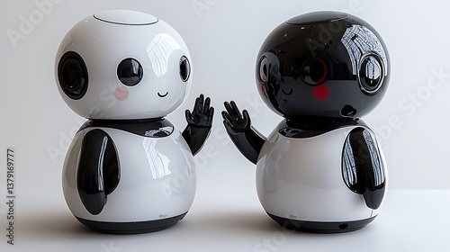 Friendly Robots Greeting, Technology Illustration