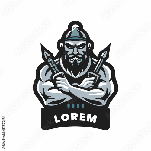 A brutal man in a hat mascot image. Flat style. Vector illustration.