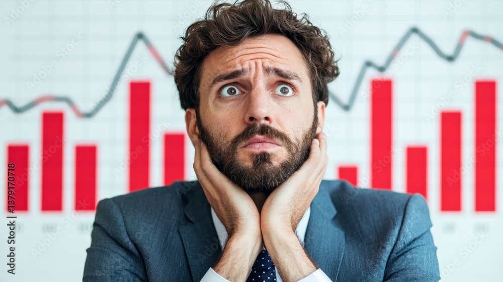 Declining Global Sales, Concerned Businessman Analyzing Declining Digital Sales in Global Market Context