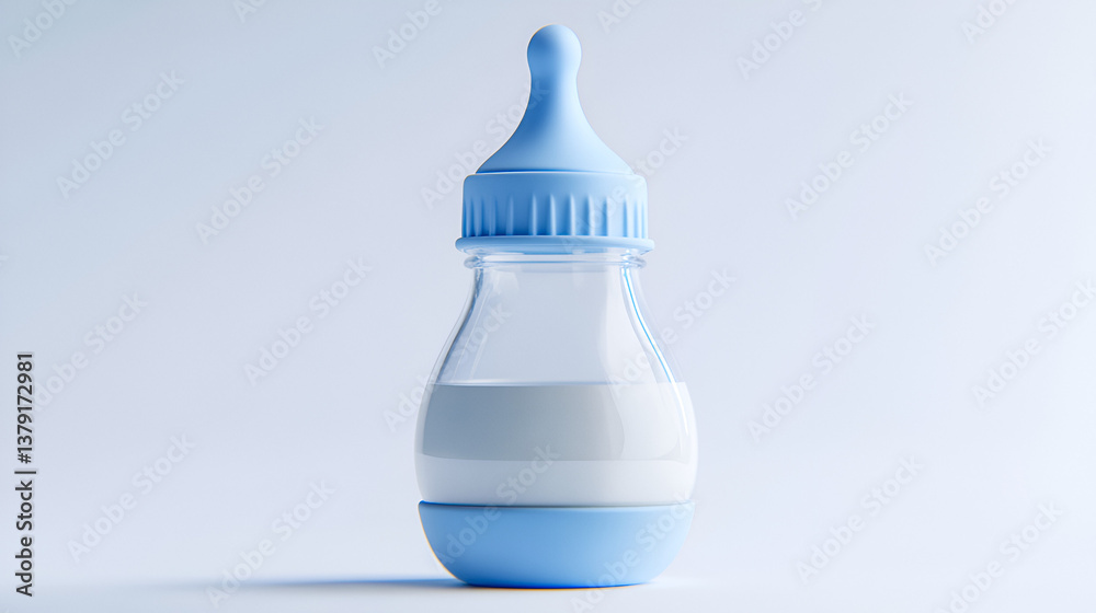 Fototapeta premium Baby Bottle Milk Feeding Time Soft Blue Hues Gentle Care