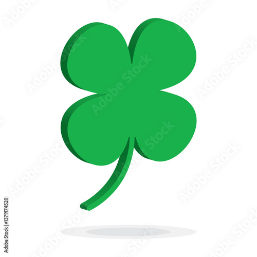 St Patrick's Day. 3d Lucky Four-leaf clover, Green Four leaf clover vector icon. Lucky and happiness concept. Shamrock - 3D green four leaf clover icon. Good luck theme design element.
