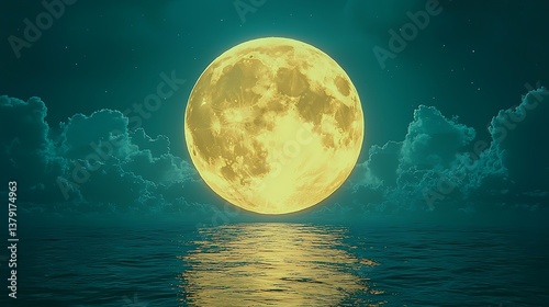 Full moon over water at night