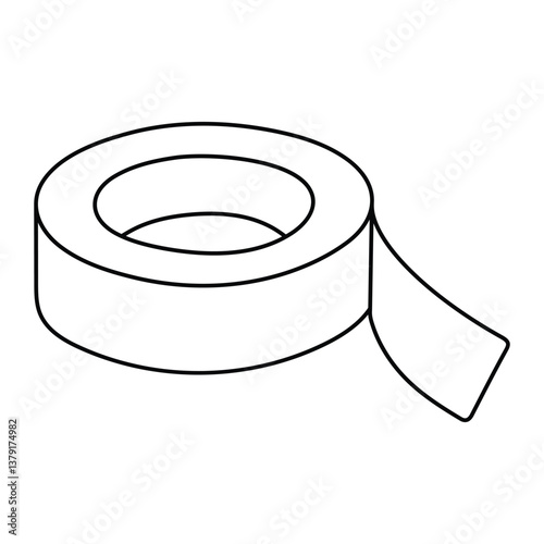 Adhesive tape vector illustration. Hand-drawn roll of sticky tape in doodle style. Black line art isolated on white background.