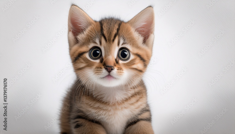 a curious kitten on a white background looking inquisitively the simple setting emphasizes its adorable features and charming demeanor a curious kitten on a white background looking inquisitively the simple setting emphasizes its adorable features and charming demeanor