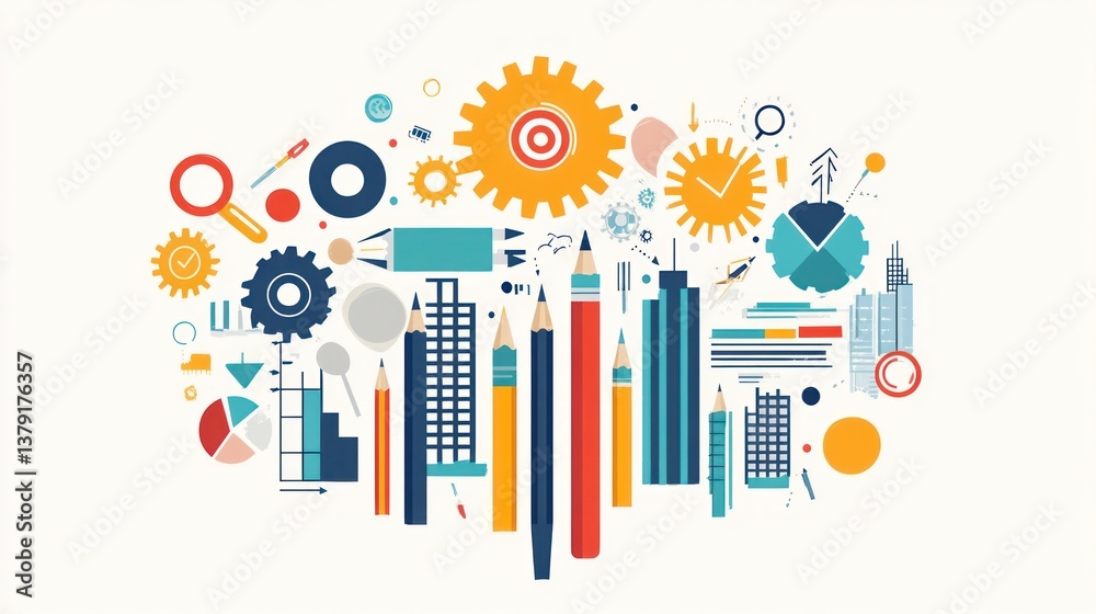 Obraz premium Abstract business concept, diverse elements, teamwork, growth