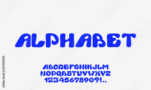 Playful font. Typeface with bubble balloon effect. Y2K alphabet. Wavy groovy letters. Bold contemporary typescript. Rounded font. Plump alphabet