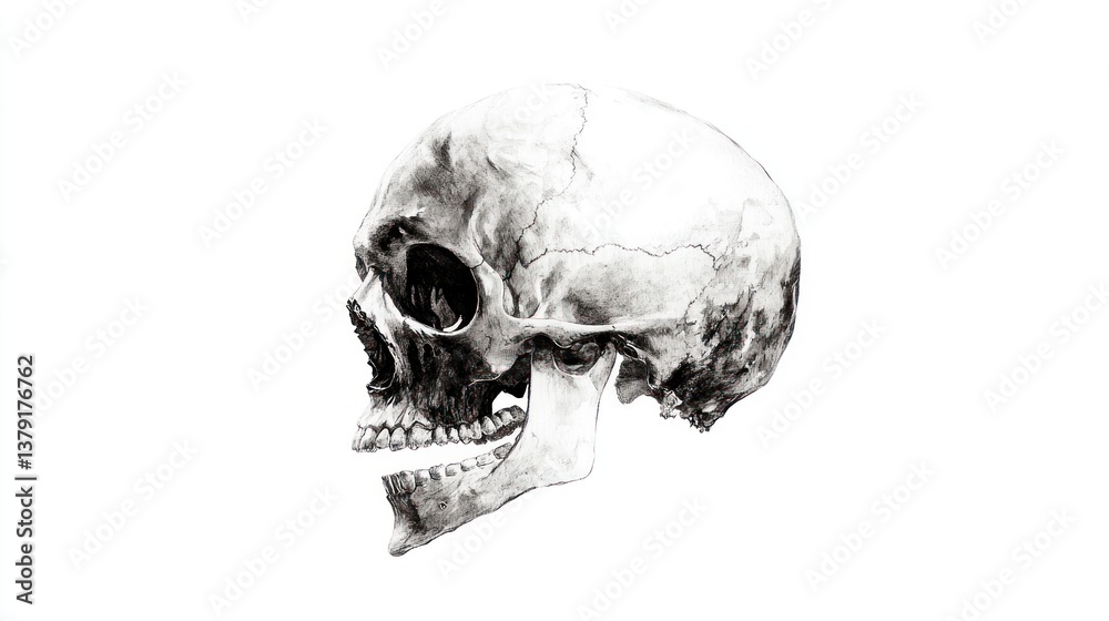 Obraz premium Detailed Graphite Skull Drawing: A Monochrome Masterpiece