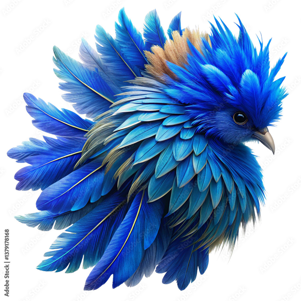 Obraz premium Fancy Vibrant Blue Feathers Bird Display in Transparent Background