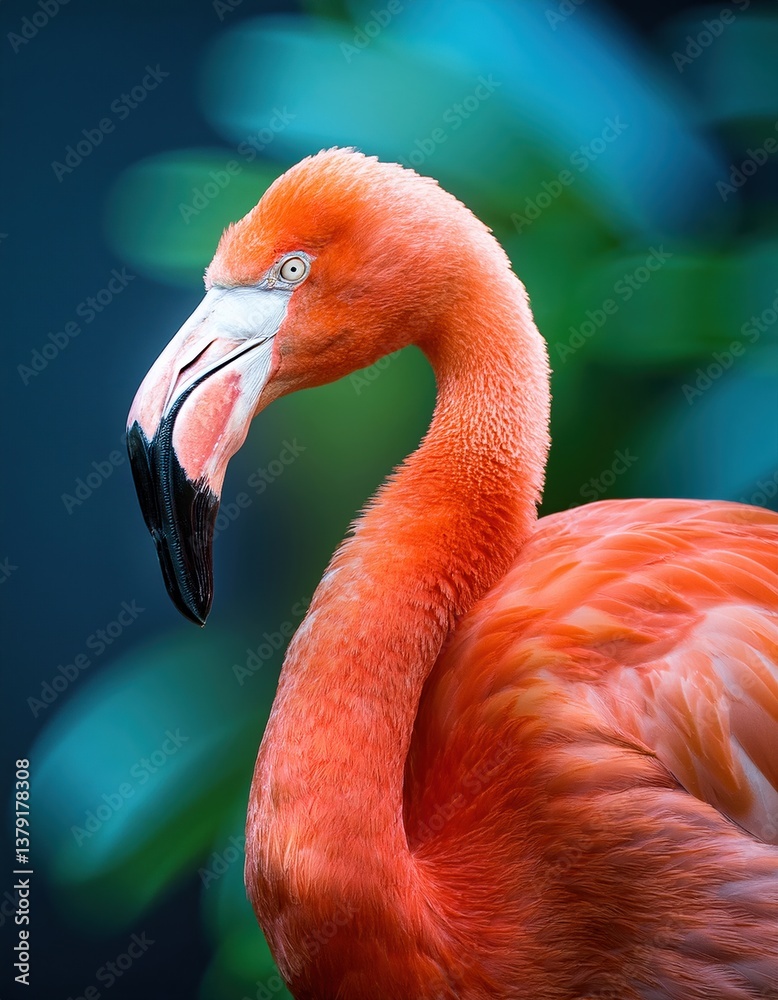 Fototapeta premium Vibrant scarlet flamingo in lush greenery