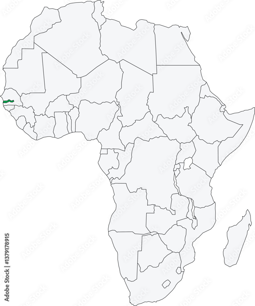 Obraz premium Detailed national location map of THE GAMBIA within the great continent of Africa