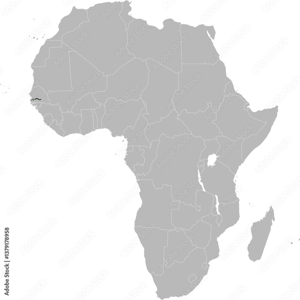 Fototapeta premium Detailed national location map of THE GAMBIA within the great continent of Africa