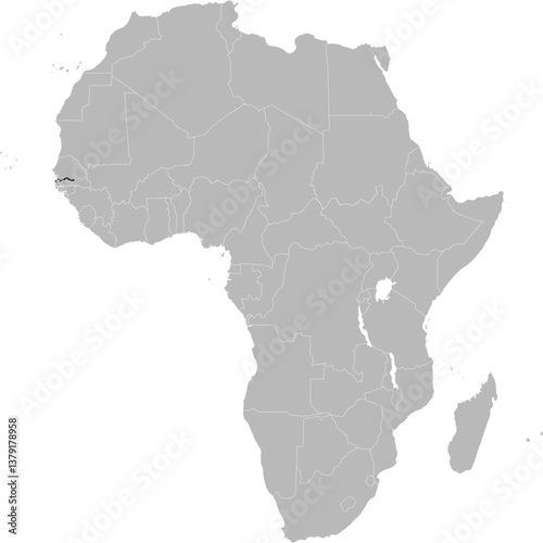Detailed national location map of THE GAMBIA within the great continent of Africa
