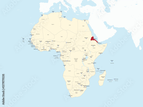 Detailed national location map of ERITREA within the great continent of Africa