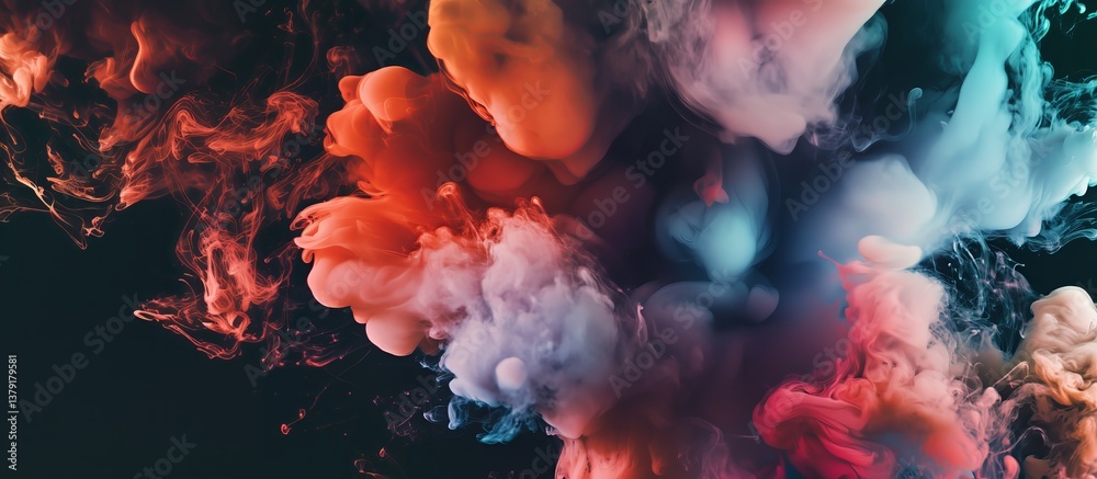 Fototapeta premium Colorful smoke clouds swirling in vibrant patterns during a creative art session in a dimly lit studio