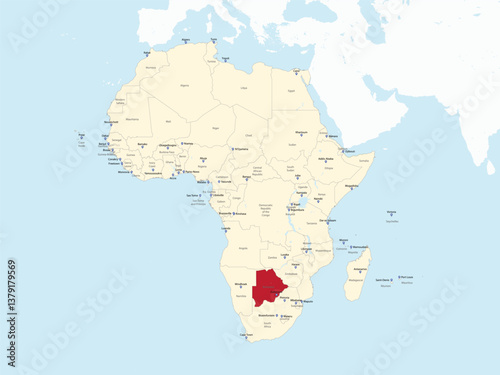 Detailed national location map of BOTSWANA within the great continent of Africa