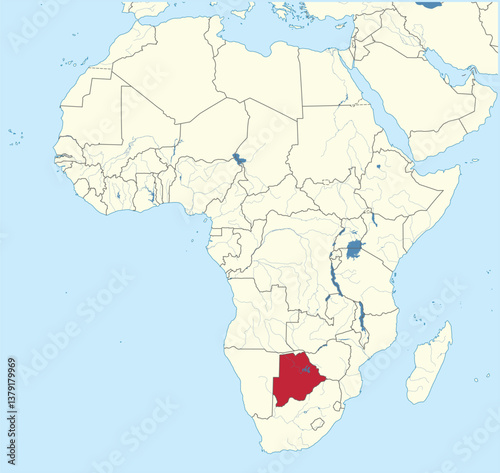 Detailed national location map of BOTSWANA within the great continent of Africa