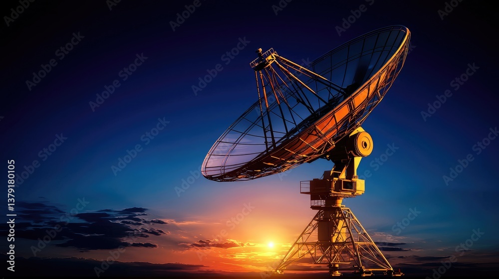 Satellite dish capturing signals at sunset outdoor technology scene scenic landscape vibrant sky view Satellite dish capturing signals at sunset outdoor technology scene scenic landscape vibrant sky view